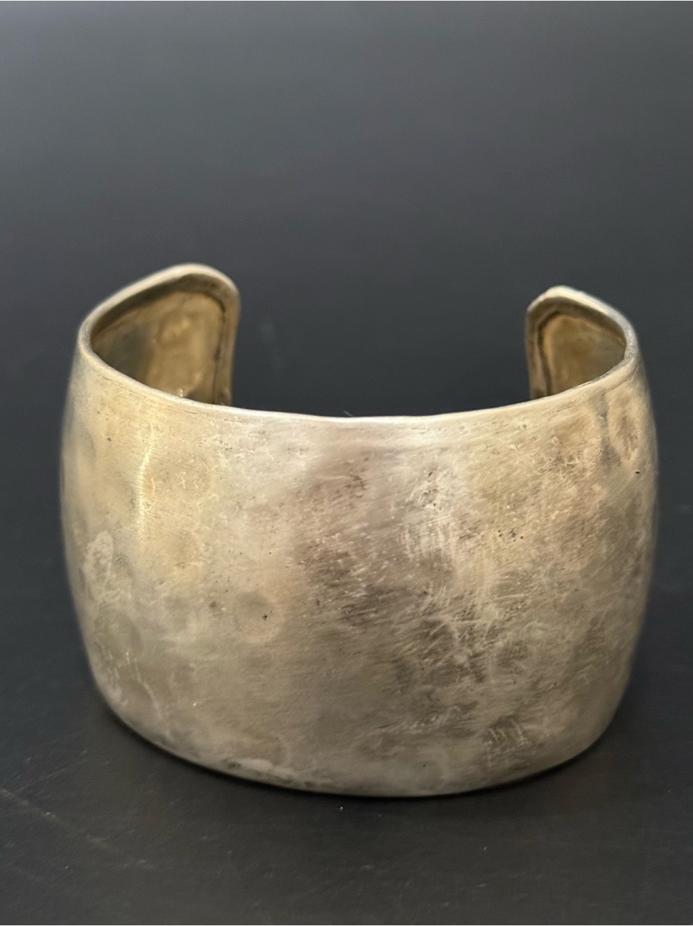 Unsigned Handcrafted Silver-plated Hammered Wide Cuff Bangle Bracelet